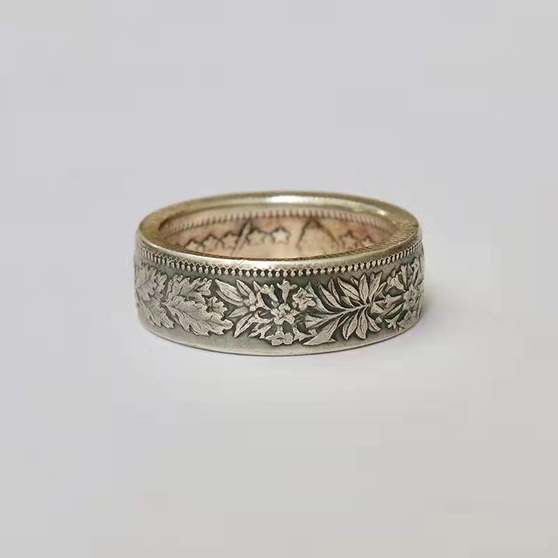 高品质现货新款瑞士2法郎纯手工币改制指环雪绒花图案戒指