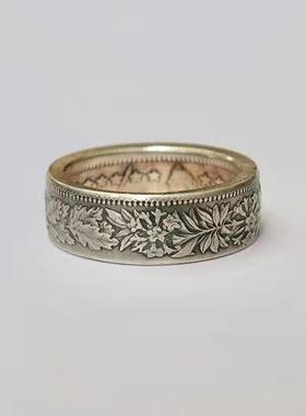 高品质现货新款瑞士2法郎纯手工币改制指环雪绒花图案戒指