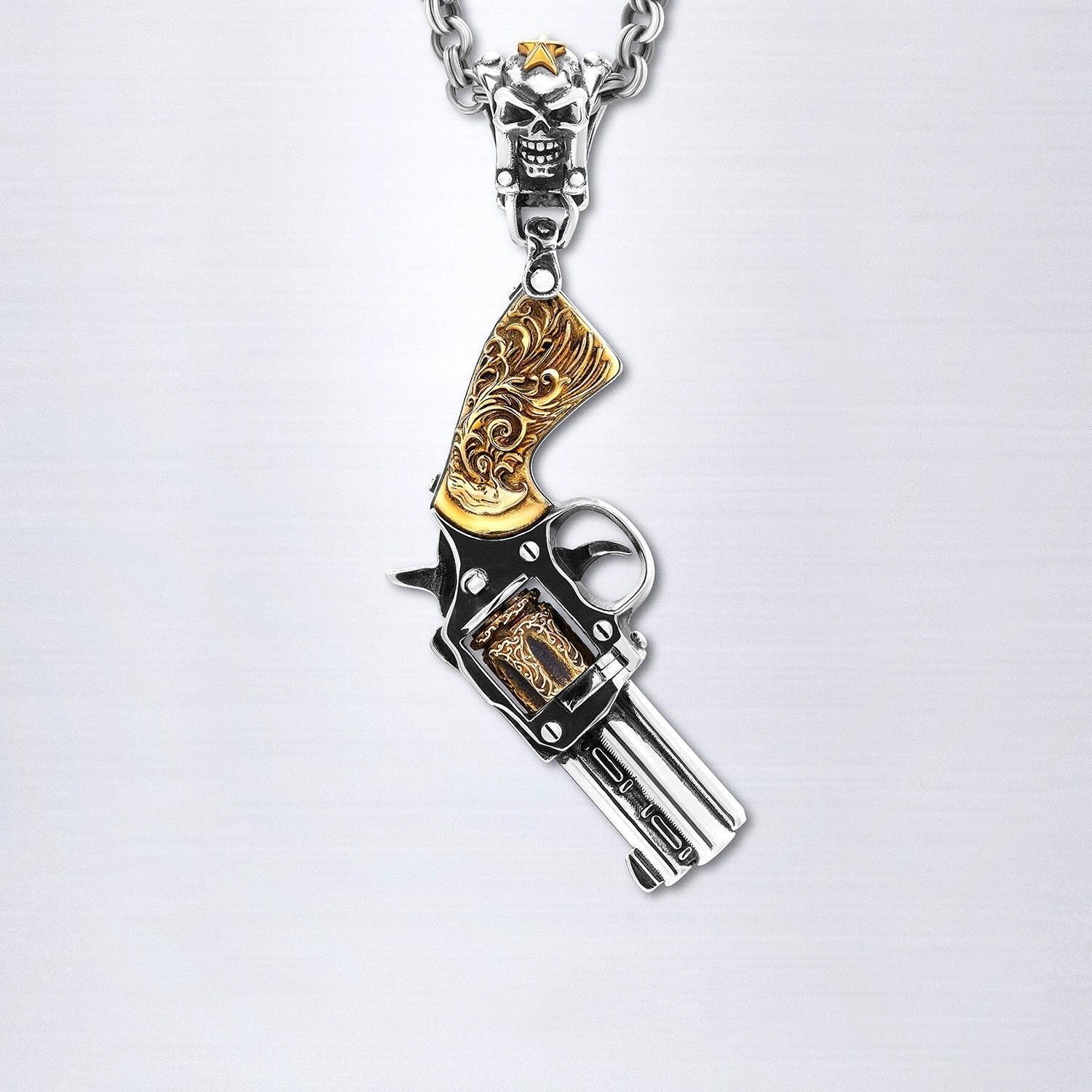 高品质新款重生之手吊坠 左轮手枪项链欧美男士高级礼物