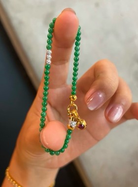 v金材质保色绿色玉髓圆球串珠手链女新中式气质手串简约手饰品