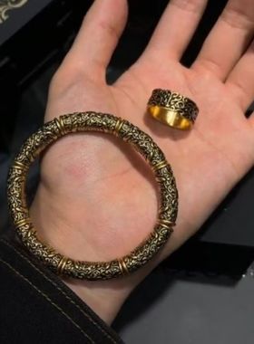 真金电镀保色黑金饕餮戒指饕餮合集中式霸气时尚男士手链礼物