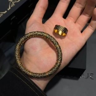 真金电镀保色黑金饕餮戒指饕餮合集中式霸气时尚男士手链礼物