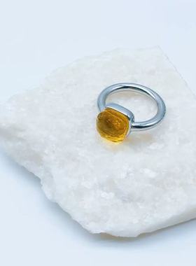 现货高品质田栩宁同款平替柠檬黄方糖戒指简约个性闭口指环