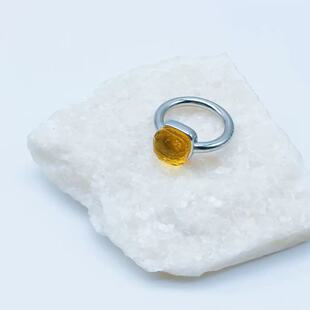 现货高品质田栩宁同款平替柠檬黄方糖戒指简约个性闭口指环