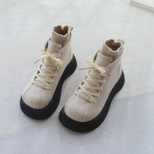 英伦风马丁靴女秋冬百搭女靴松糕厚底百搭短靴女学院风贝壳头袜靴