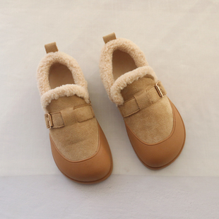 女冬季 女软底百搭面包鞋 新款 复古勃肯鞋 女 加绒豆豆鞋 保暖毛毛棉鞋