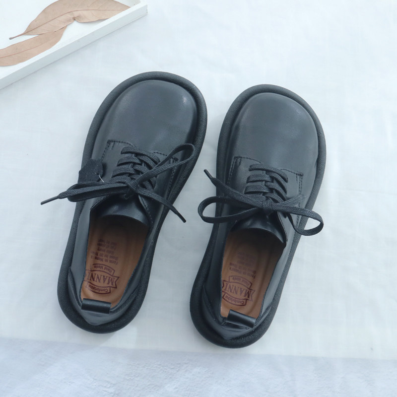 小众女鞋真皮软底单鞋女复古鞋子文艺平底大头鞋圆头舒适小皮鞋女