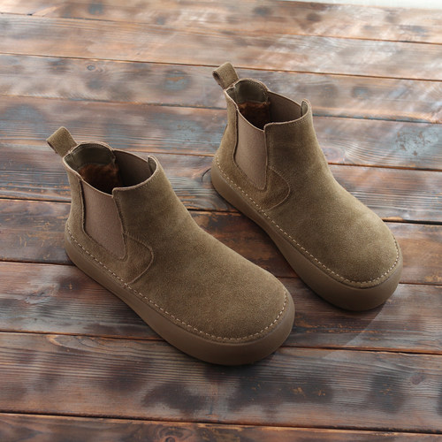 真皮复古短靴女秋冬加绒切尔西靴