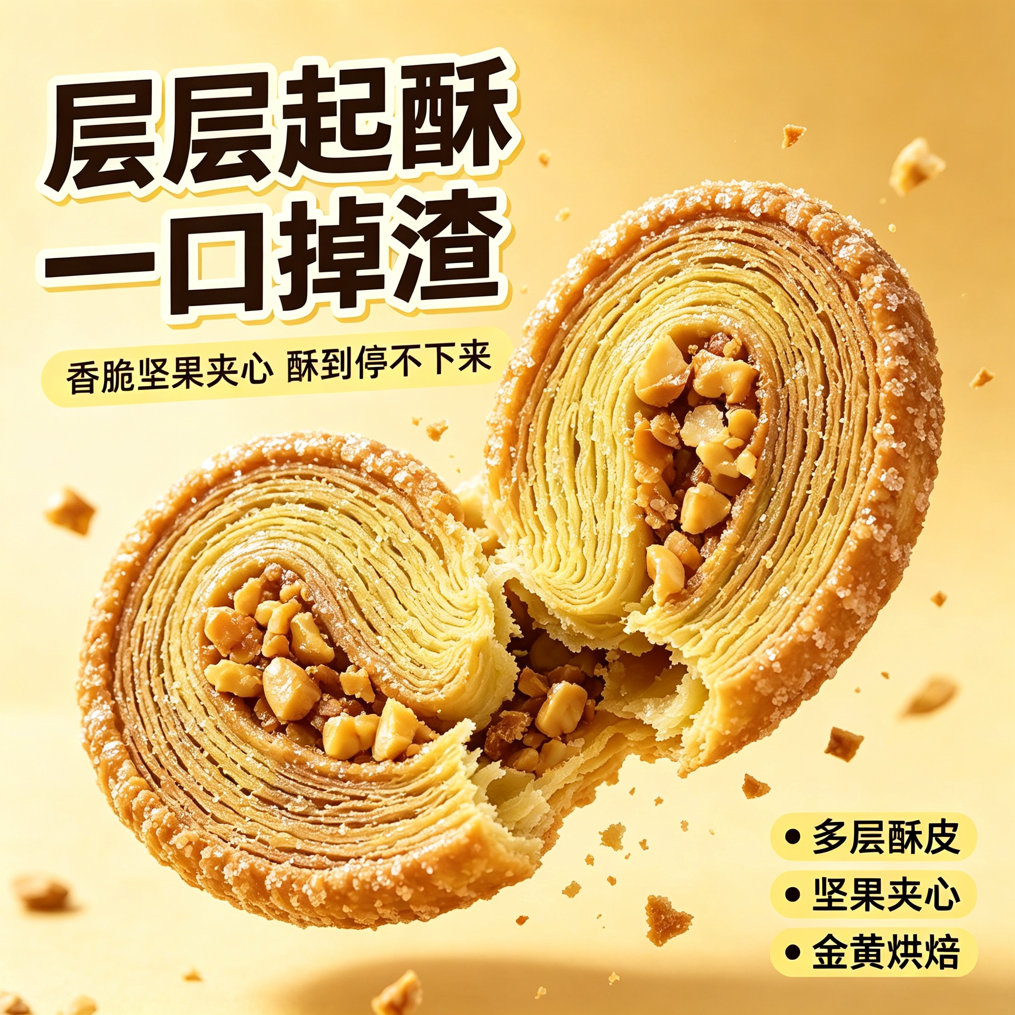 开心果蝴蝶酥扁桃仁千层酥上海风味特产网红糕点心独立包装小零食