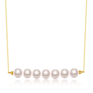 阿古屋AKOYA日本海水珍珠7珠金球平衡木项链 节日礼物 送女友老婆