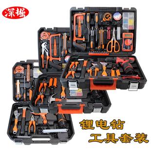 家用组合工具手电钻12v 锂电钻综合工具箱套装 21V锂电钻五金组套