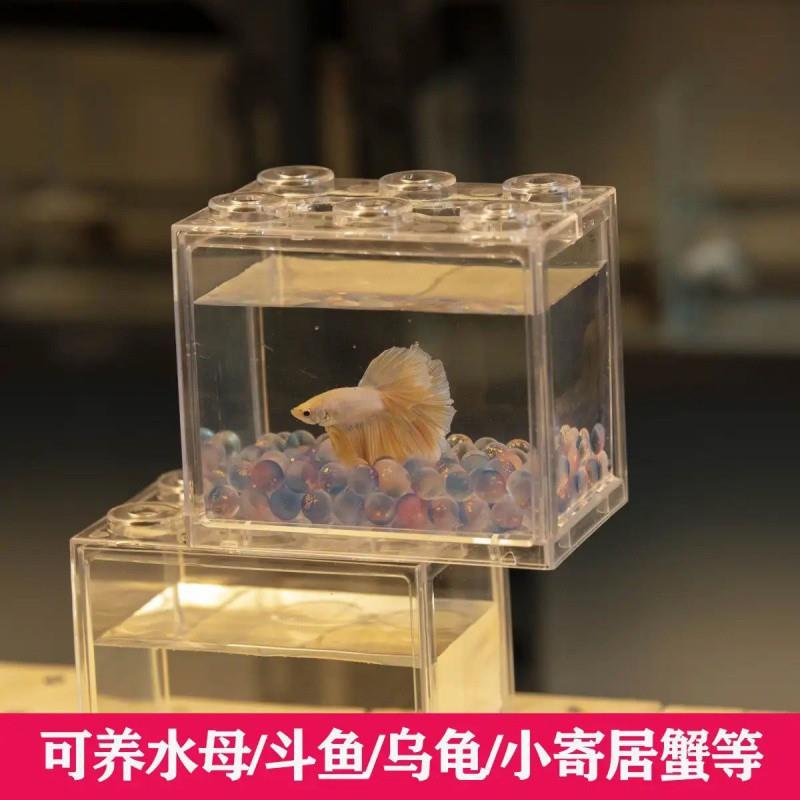 桌面斗鱼专用小型鱼缸带灯创意微景观加厚桌面缸造景亚克力积木盒