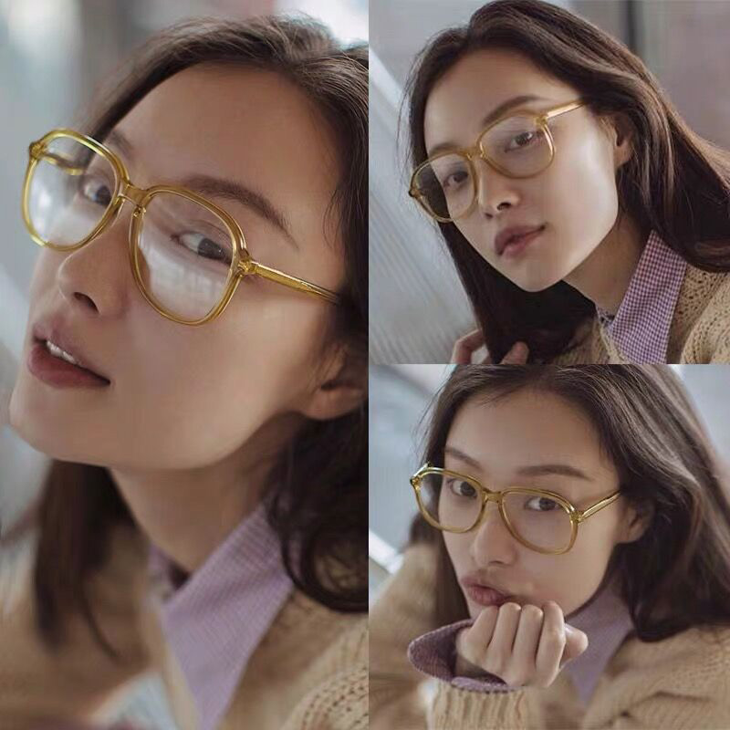网红圆脸倪妮同款黄绿色框黑色眼镜雨何网红同款墨镜ins大框架女