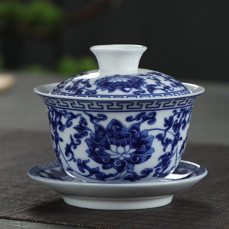 青花瓷盖碗茶杯冲茶器陶瓷茶具