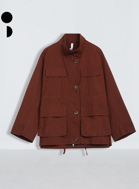 未知未觉时尚复古简约直筒宽松长袖纯棉立领工装外套女W334W11403