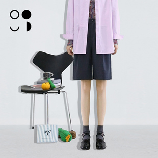 未知未觉2024秋新品 复古短款 绵羊毛直筒休闲短裤 女W331K14444 时尚