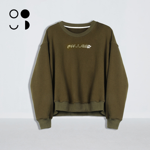 未知未觉时尚短款休闲宽松长袖刺绣印花圆领套头卫衣女W442V21319