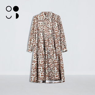 连衣裙女W443L11320 纯棉衬衫 未知未觉25冬新法式 复古印花宽松长袖