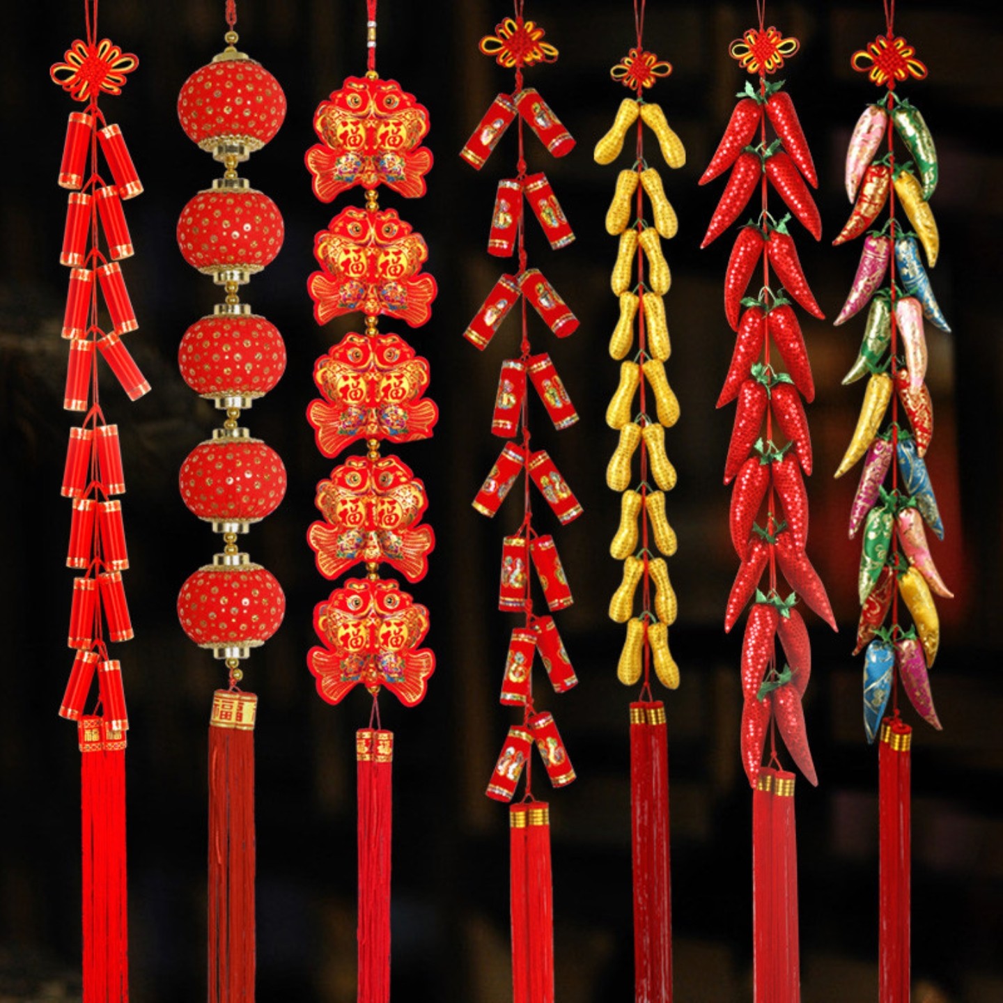 中国结客厅挂件小号入户门装饰鞭炮手工过年辣椒新年玄关挂饰2026