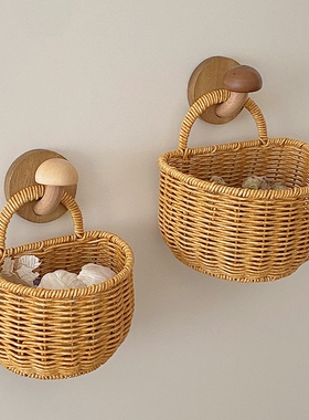 厨房葱姜蒜收纳筐壁挂仿藤编织篮复古手提小篮子水果篮花篮鸡蛋篮