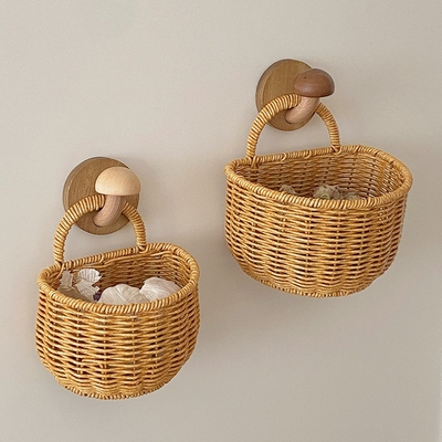 厨房葱姜蒜收纳筐壁挂仿藤编织篮复古手提小篮子水果篮花篮鸡蛋篮