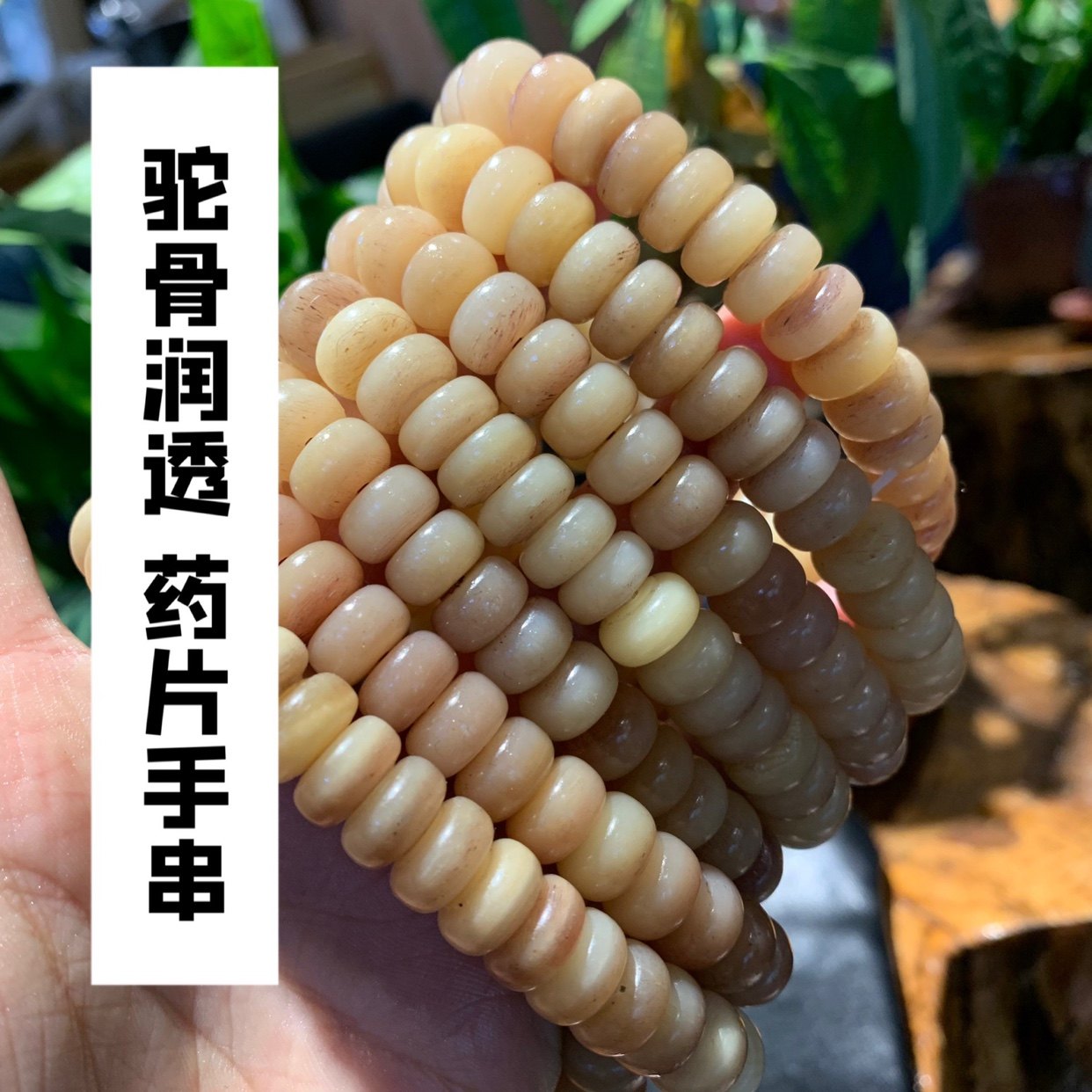 驼骨润透料黄透文玩药片手串