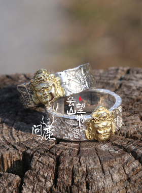 银s925黄财神精品藏传风格 男女同款原创活口可调节