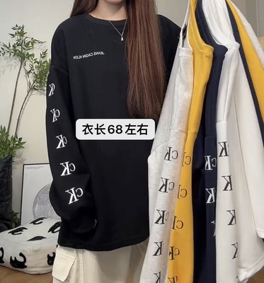 美式高街圆领字母印花卫衣情侣潮