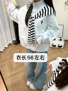 韓版 春秋新款 寬松小馬刺繡立領(lǐng)條紋披肩衛(wèi)衣女兩件套外套學(xué)生黨潮