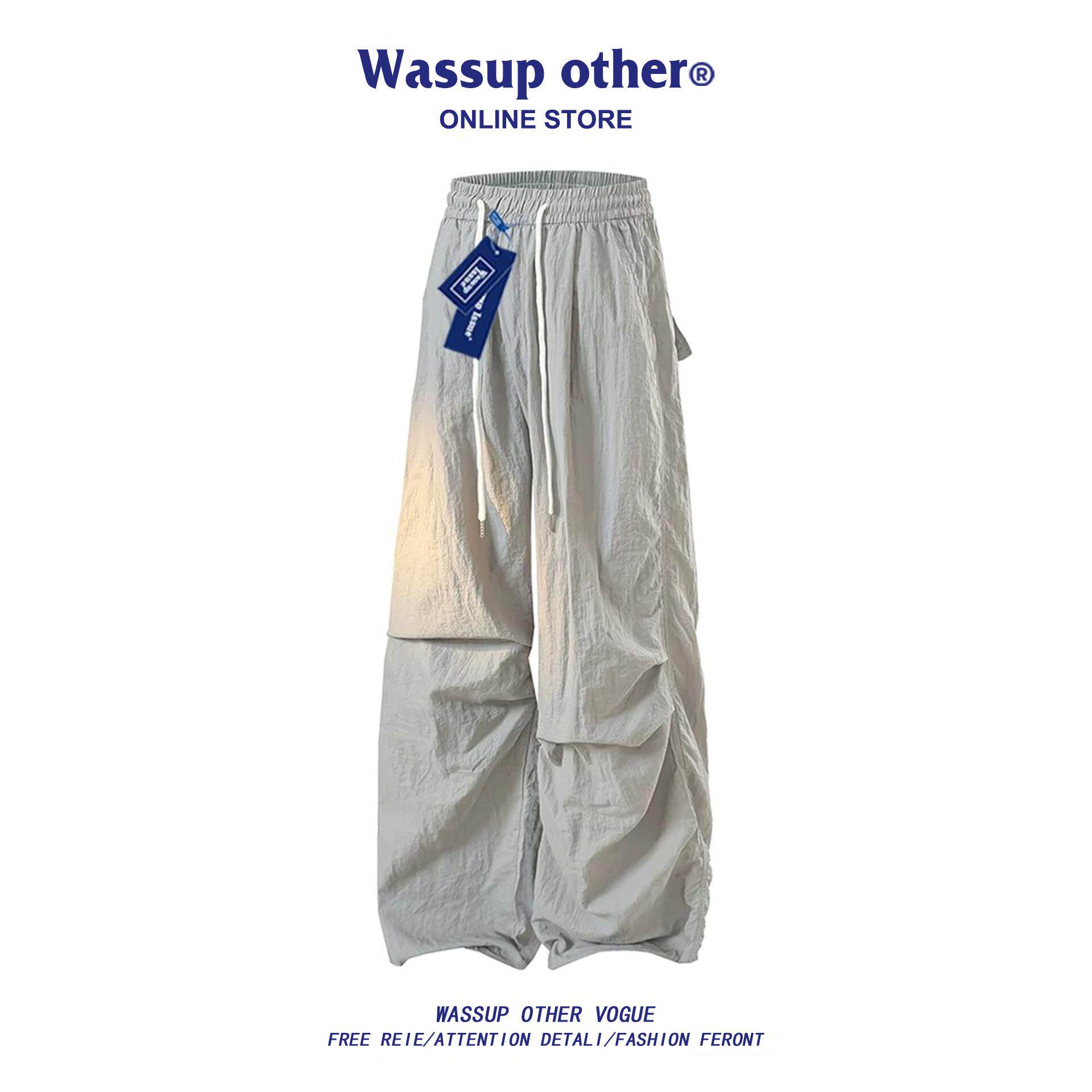 WASSUP OTHER港风速干冰丝梭织运动工装裤子男款夏季情侣休闲裤男