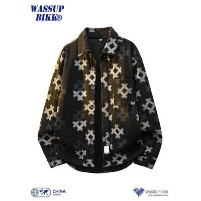 WASSUP BIKK灯芯绒长袖衬衫男春季新款潮流休闲宽松大码上衣外套