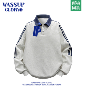 WASSUP GLORY美式POLO衫男春秋季设计感条纹卫衣宽松痞帅运动外套