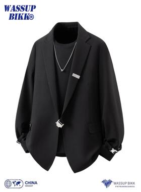 WASSUP BIKK设计感黑色西装外套男秋季新款高级感痞帅休闲西服