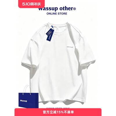 WASSUP OTHER夏季重磅短袖t恤男潮牌宽松百搭简约五分袖半袖体恤t