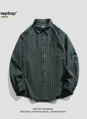 Mmoptop2025春季港风条纹长袖衬衫男士开衫外套潮牌复古衬衣男装
