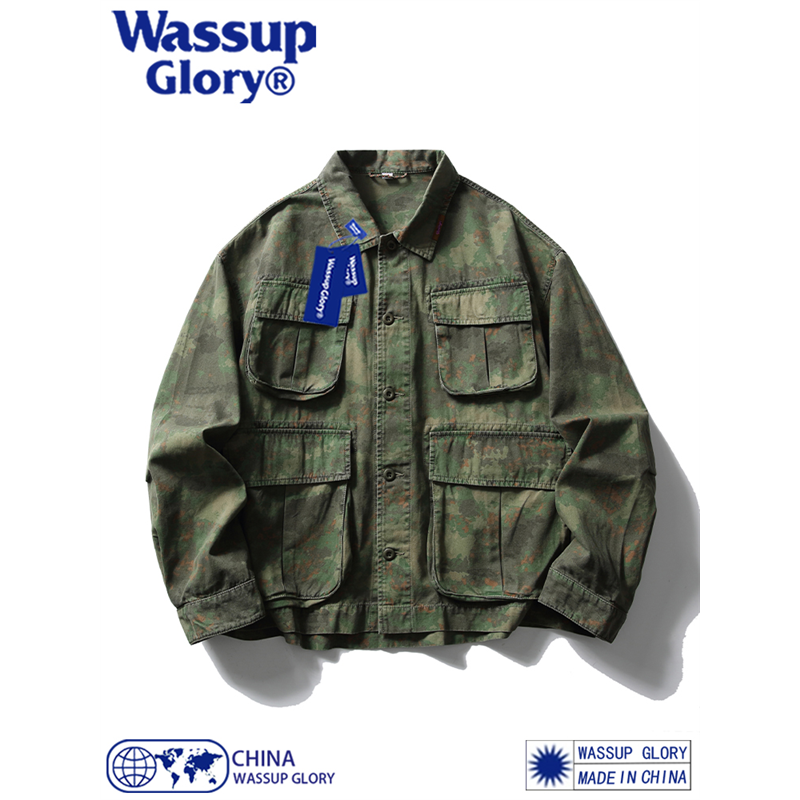 WASSUP GLORY底特律多口袋猎装夹克男春秋款美式复古迷彩工装外套