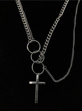韩国圆圈街头风多层十字架吊坠