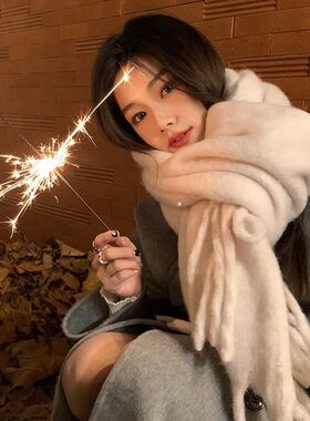 日系女毛茸围毛茸围巾冬季