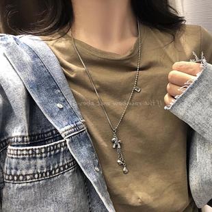 马上有钱花钛钢吊坠链子项链女冷淡风长款毛衣链ins嘻哈酷配饰品