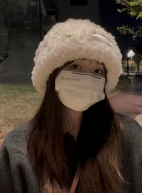 ins可爱毛绒彩扣针织帽女生