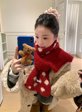 秋冬含羊毛保暖波点针织围脖女