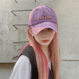 帽子女韩国ins复古刺绣做旧棒球帽学生帽bf百搭紫色牛仔鸭舌帽潮