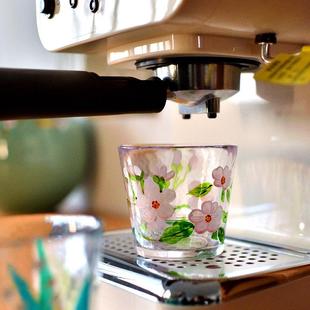 日式 中古风手绘小清新玻璃杯耐高温杯子铃兰锤纹手捏肌理覆古茶杯