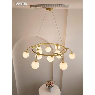 中世纪风格 纳维亚全铜覆古简单 吊灯圆形客厅灯法国圆桌餐厅斯堪