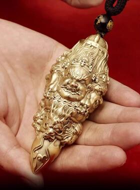 全铜金刚降魔杵手把件男士随身护身符四面佛像三面法器黄财神菩萨