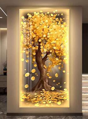 发财树led带灯轻奢入户玄关装饰画简约现代挂画壁画过道高级感