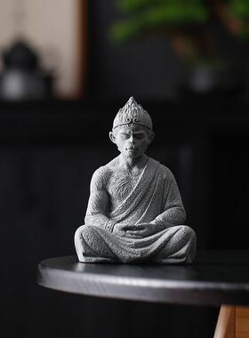 国风孙悟空孙悟空蓝色砂岩饰品微景观鱼缸景观创意猴桌面装饰