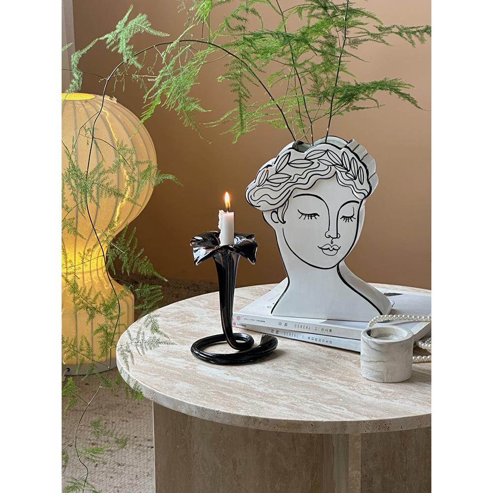 覆古手绘陶瓷花瓶客厅高级感花器轻奢花插高颜值中古家居装饰摆件