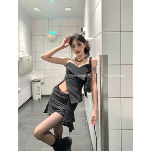 Unique design 性感辣妹抹胸背心显瘦裹胸上衣百搭不规则半身裙女