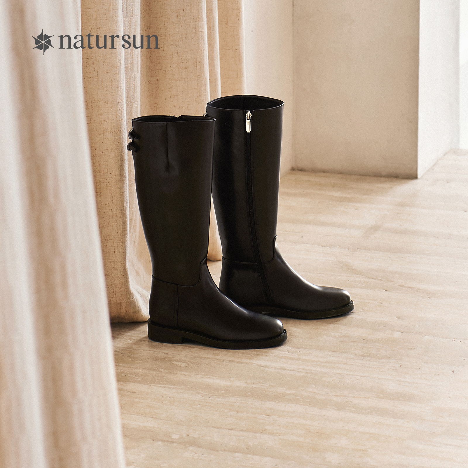 natursun复古骑士靴女